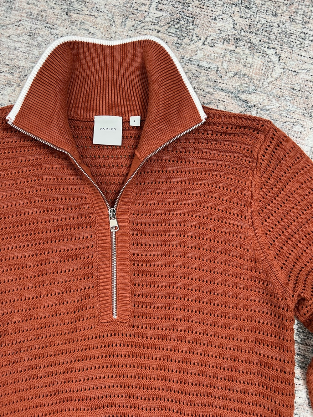 Varley Women's Morwenna 1/2 Zip Knit Sweater Womens Large Rust Cotton - Picture 9 of 15